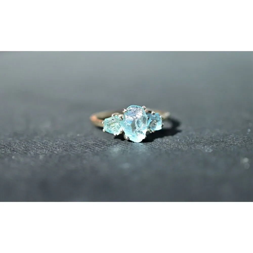 Rough aquamarine engagement ring size 3 4 5 6 7 8 9 10 11 12